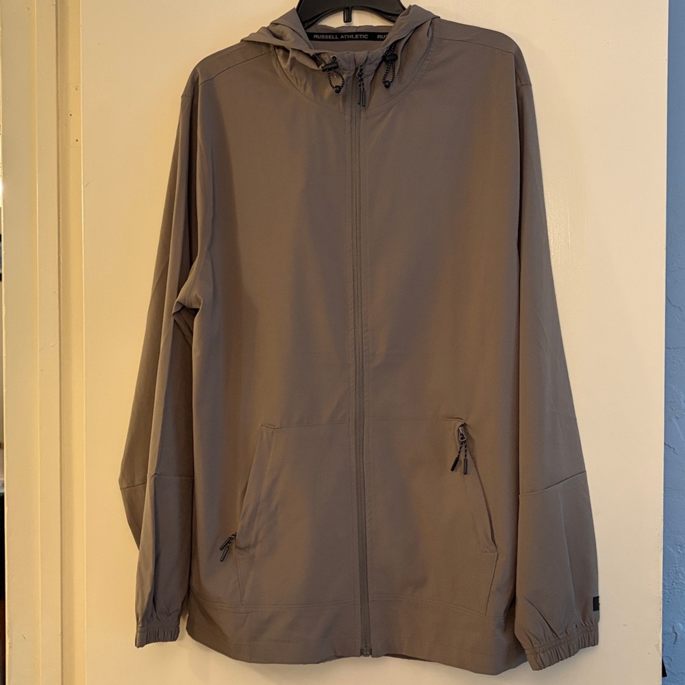 Russell Athletic Dri-Power Men’s  Tan‎ Lightweight Hooded Windbreaker Jacket, L
